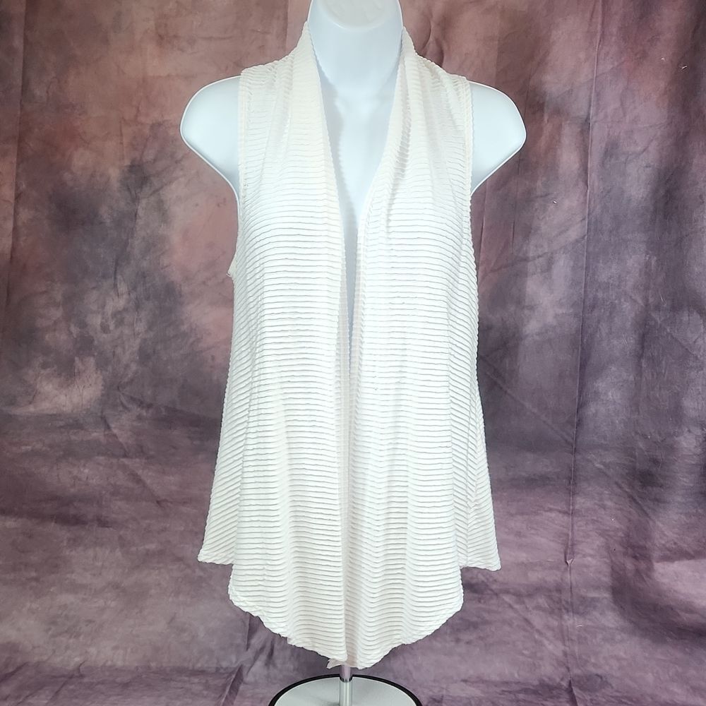 💜Have White Burnout Ribbed Texture Sleeveless Open Cardigan Small